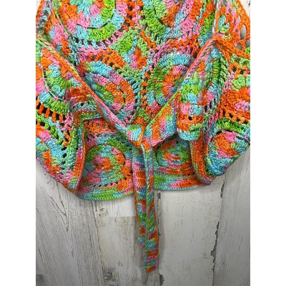 Brenda Thomson Crochet Halter Crop Top Multi Color Beaded Boho Festival Womens - Picture 7 of 8